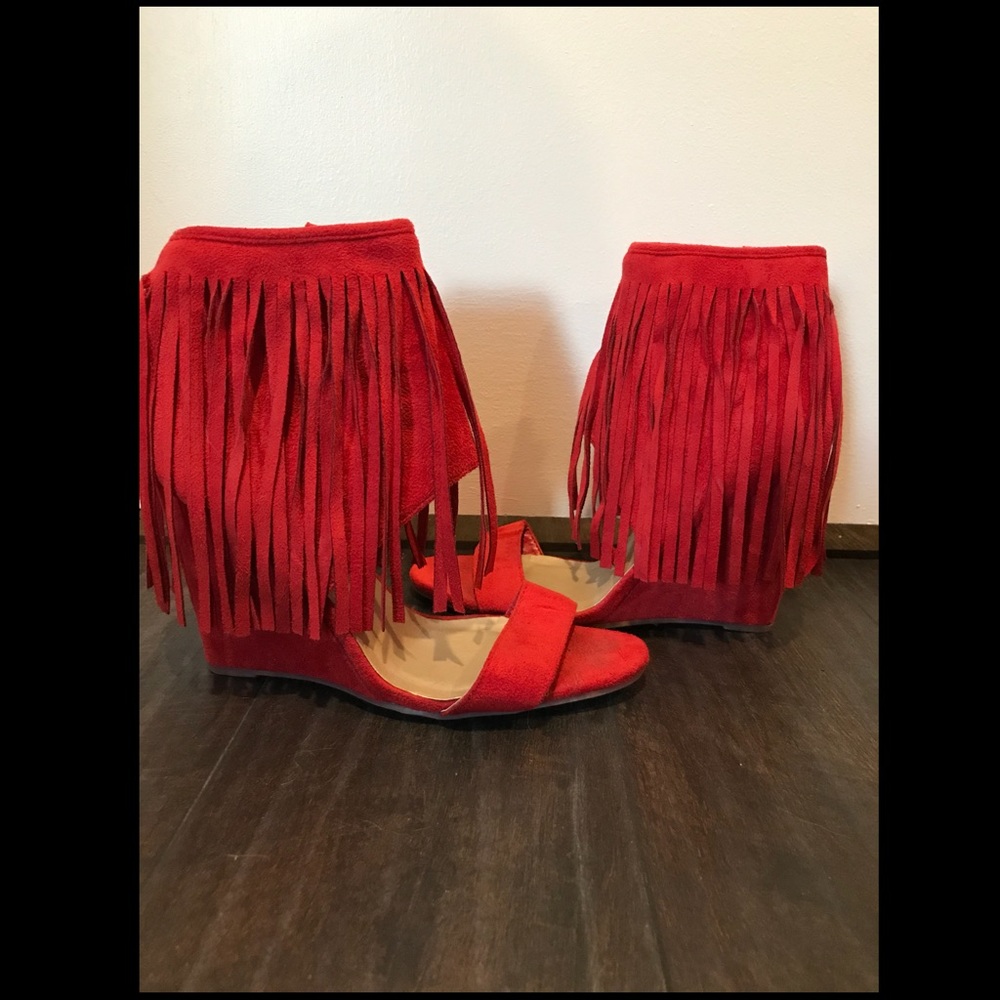 Red Fringe Heels